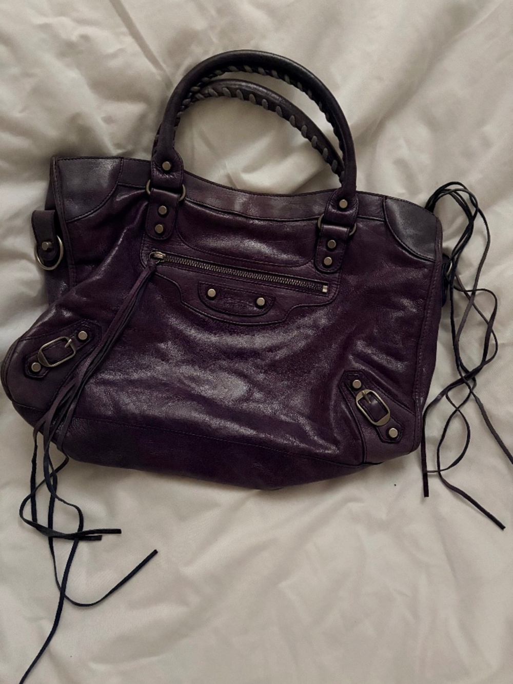 Yummy Purple Italian Distressed Leather Vintage Tote Bag!! - Picture 1 of 15